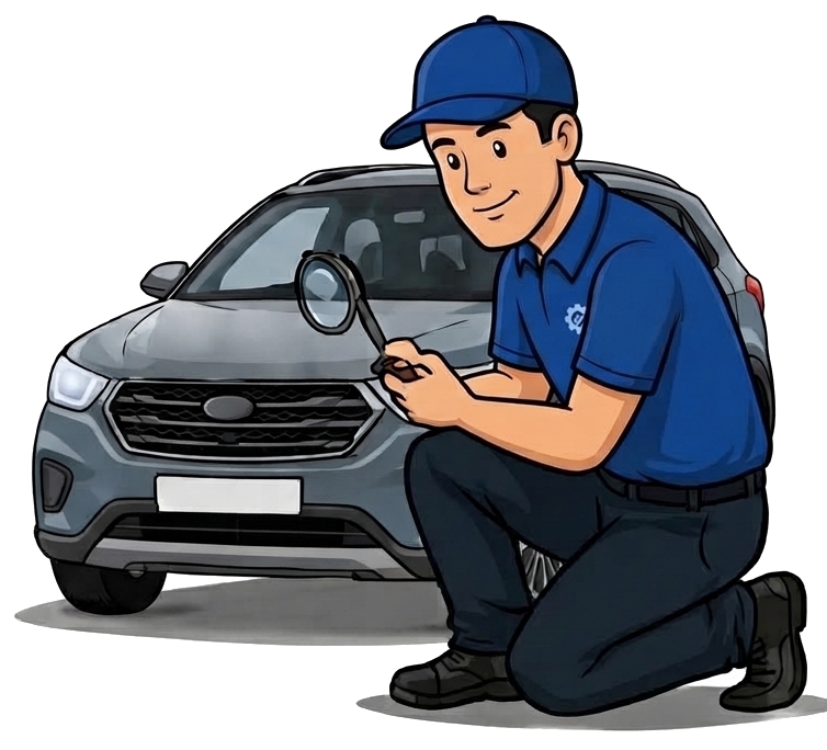 Used Car Inspection Expert with Magnifier